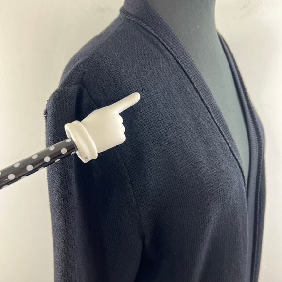 St John Basics Black Santana Wool Knit Open Front Duster Cardigan Large L FLAW - Picture 8 of 12